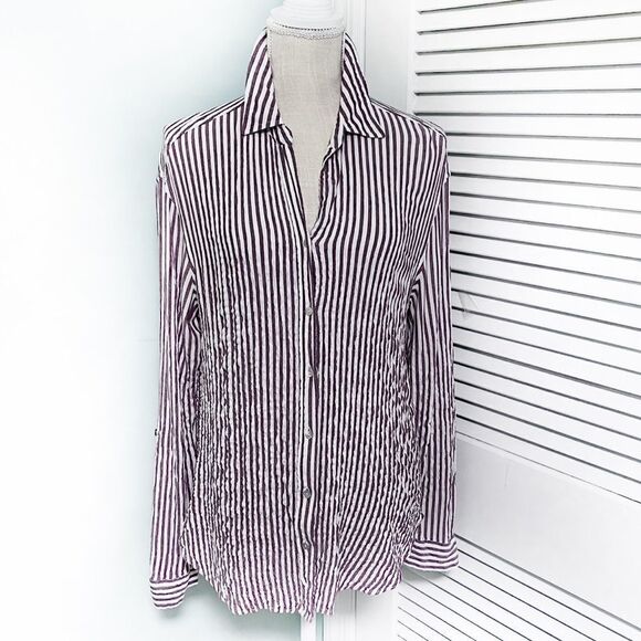 Jane and Delancey maroon red striped Relaxed button down top - Picture 1 of 5